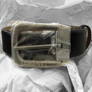 Chanel Uniform Black Leather Classic Buckle Belt 95cm 38 ITALY U16 NEW U55509